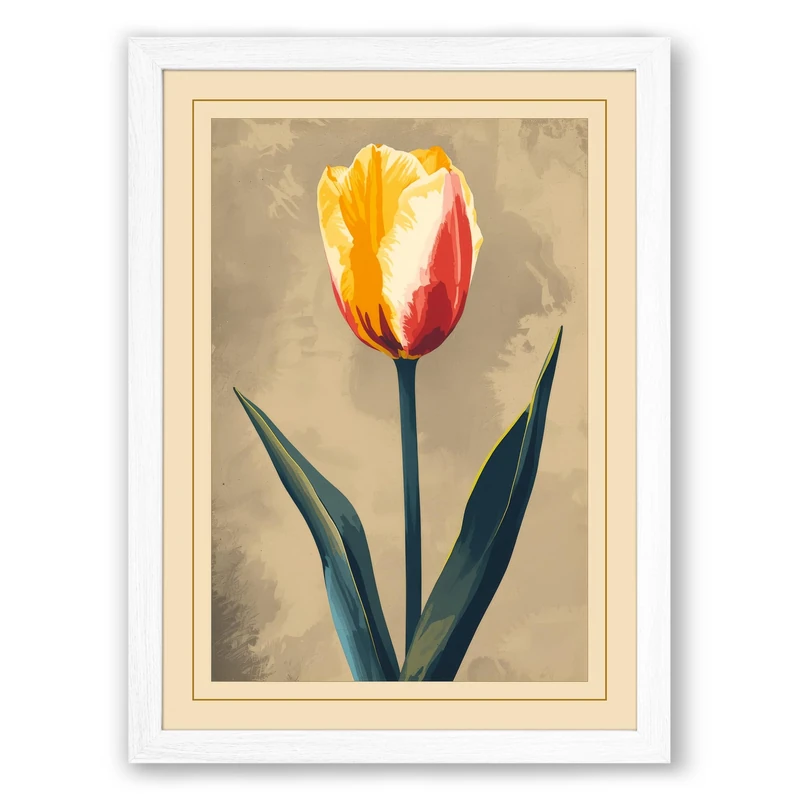 Centered Tulip Botanical Framed Wall Art Print A1 (84.1×59.4cm) White, Wall Decor for Living Room, Bedroom, Office & Home, Ready to Hang, Art Gift