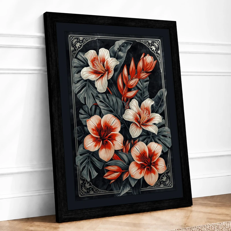 Flourish Botanical Framed Wall Art Print A1 (84.1×59.4cm) Black, Wall Decor for Living Room, Bedroom, Office & Home, Ready to Hang, Art Gift