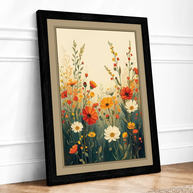 Wildflower Meadow Botanical Framed Wall Art Print A1 (84.1×59.4cm) Black, Wall Decor for Living Room, Bedroom, Office & Home, Ready to Hang, Art Gift