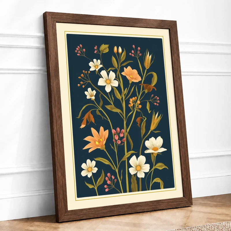 Study in Gold Botanical Framed Wall Art Print A1 Walnut