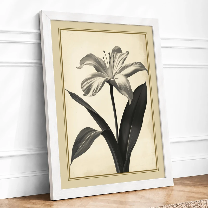 Lily in Ink Botanical Framed Wall Art Print A1 (84.1×59.4cm) White, Wall Decor for Living Room, Bedroom, Office & Home, Ready to Hang, Art Gift - Image 1
