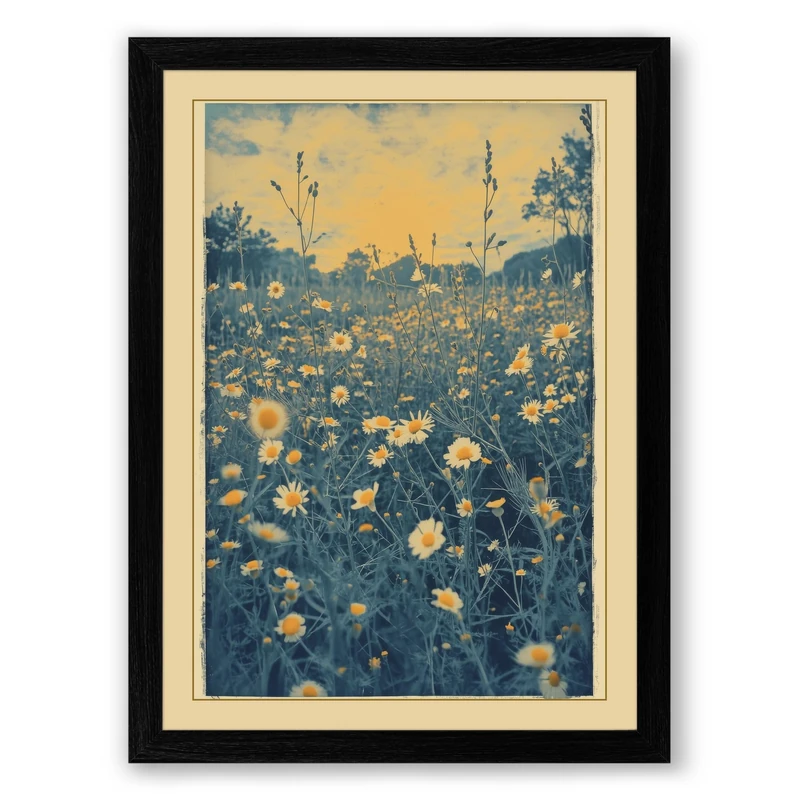 Wildflower Field at Dusk Botanical Framed Wall Art Print A1 (84.1×59.4cm) Black, Wall Decor for Living Room, Bedroom, Office & Home, Ready to Hang, Art Gift