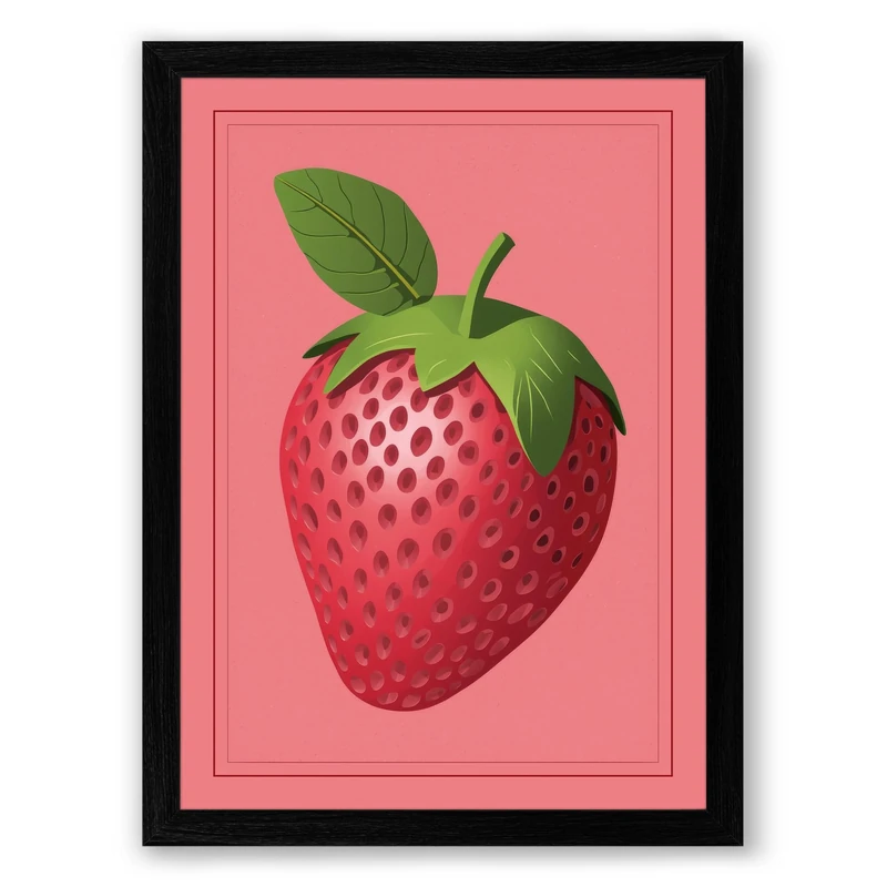 Strawberry Study Botanical Framed Wall Art Print A1 (84.1×59.4cm) Black, Wall Decor for Living Room, Bedroom, Office & Home, Ready to Hang, Art Gift