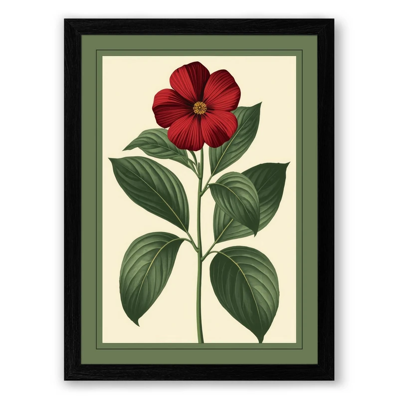 Single Stem in Red Botanical Framed Wall Art Print A1 (84.1×59.4cm) Black, Wall Decor for Living Room, Bedroom, Office & Home, Ready to Hang, Art Gift