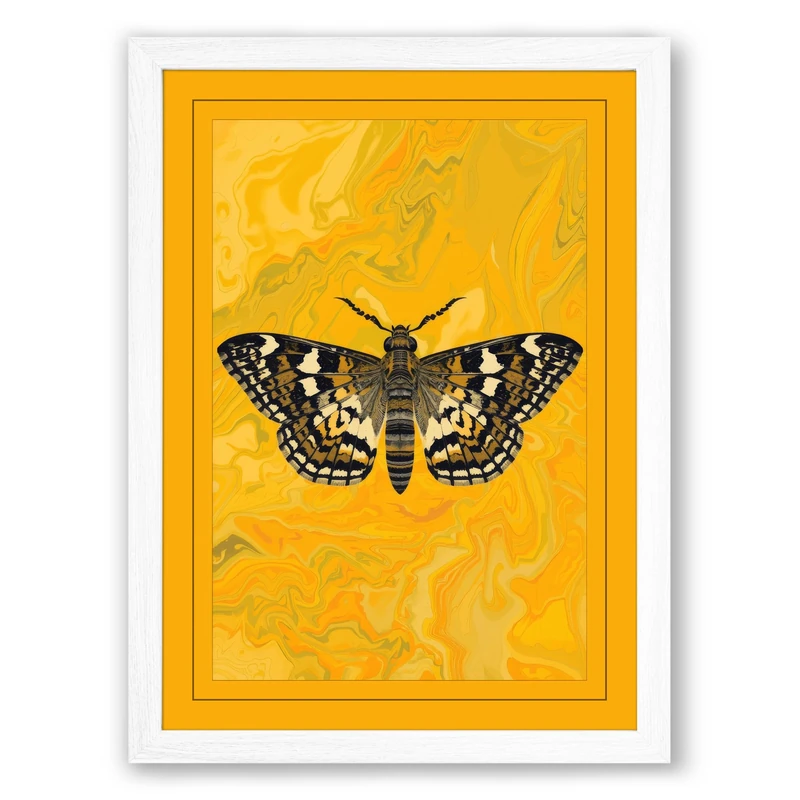 Marbled White Butterfly Botanical Framed Wall Art Print A1 (84.1×59.4cm) White, Wall Decor for Living Room, Bedroom, Office & Home, Ready to Hang, Art Gift