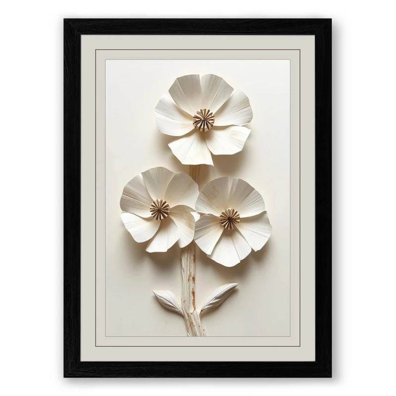 Pressed Flowers in Cream Botanical Framed Wall Art Print A1 (84.1×59.4cm) Black, Wall Decor for Living Room, Bedroom, Office & Home, Ready to Hang, Art Gift
