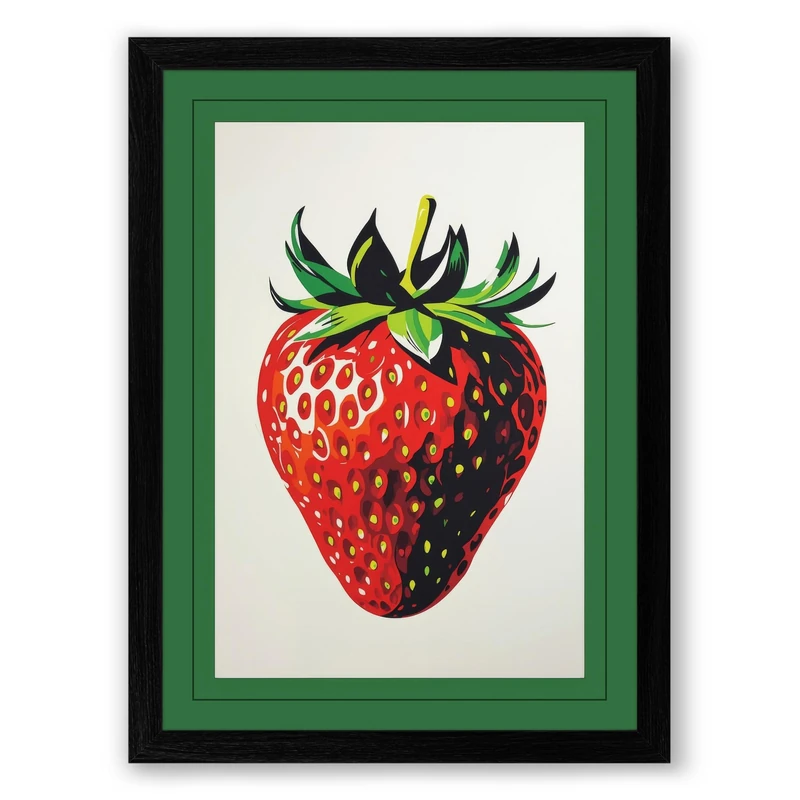 Single Strawberry Botanical Framed Wall Art Print A1 (84.1×59.4cm) Black, Wall Decor for Living Room, Bedroom, Office & Home, Ready to Hang, Art Gift
