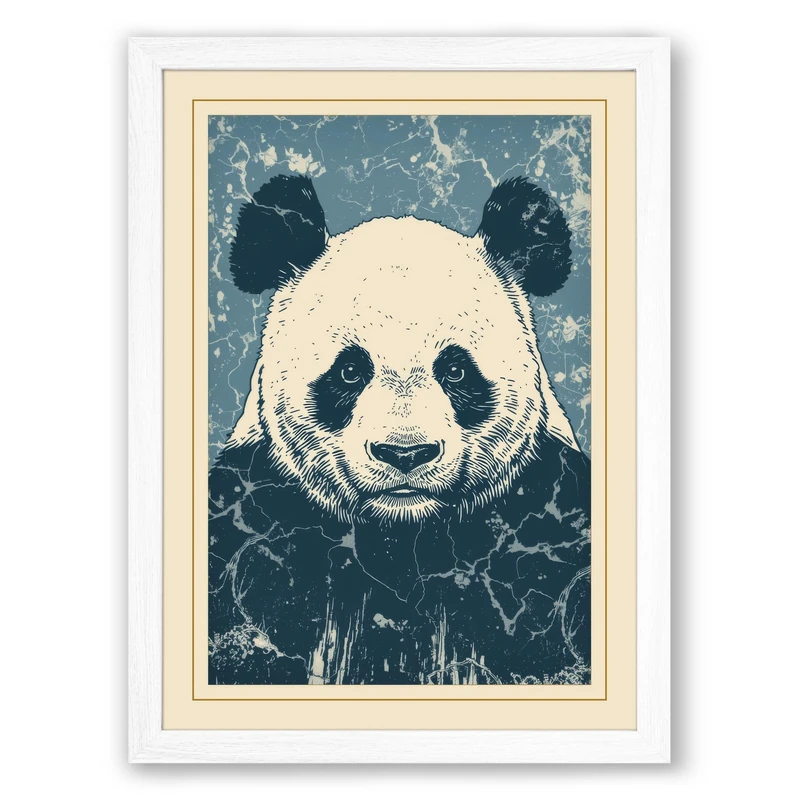 Contemplative Panda Vintage Framed Wall Art Print A1 (84.1×59.4cm) White, Wall Decor for Living Room, Bedroom, Office & Home, Ready to Hang, Art Gift