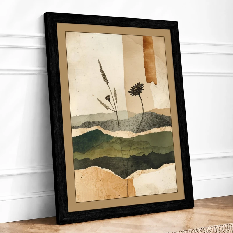 Plants in Strata Botanical Framed Wall Art Print A1 (84.1×59.4cm) Black, Wall Decor for Living Room, Bedroom, Office & Home, Ready to Hang, Art Gift