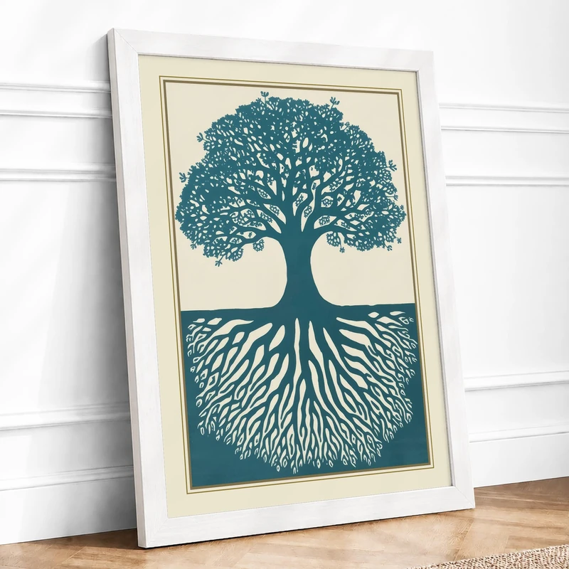 Tree of Balance Botanical Framed Wall Art Print A1 (84.1×59.4cm) White, Wall Decor for Living Room, Bedroom, Office & Home, Ready to Hang, Art Gift - Image 1