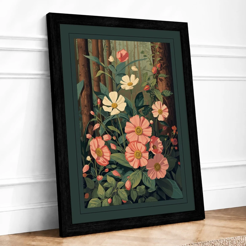 Wildflower Meadow Botanical Framed Wall Art Print A1 (84.1×59.4cm) Black, Wall Decor for Living Room, Bedroom, Office & Home, Ready to Hang, Art Gift