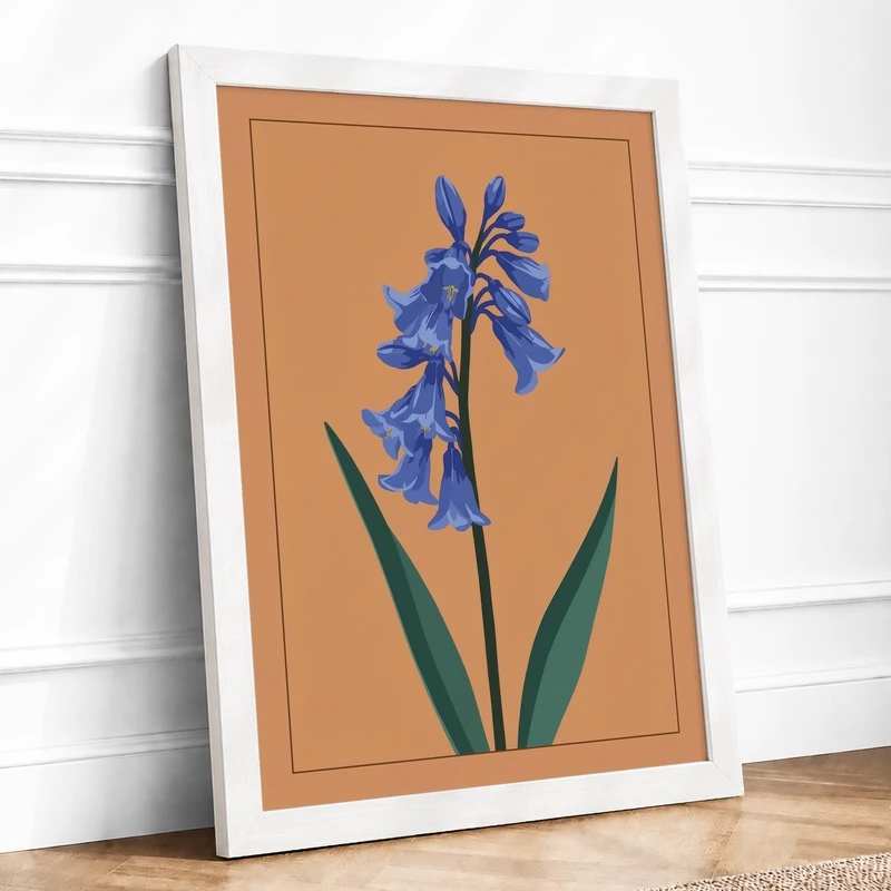 Blue Iris Botanical Framed Wall Art Print A1 (84.1×59.4cm) White, Wall Decor for Living Room, Bedroom, Office & Home, Ready to Hang, Art Gift