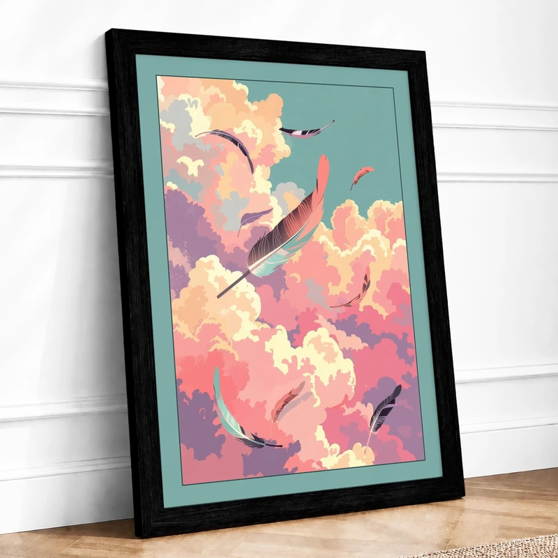 Birds Through Clouds Modern Framed Wall Art Print A1 (84.1×59.4cm) Black, Wall Decor for Living Room, Bedroom, Office & Home, Ready to Hang, Art Gift