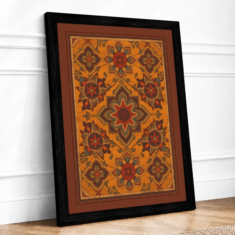 Ornate Eastern Tapestry Eclectic Framed Wall Art Print A1 Black