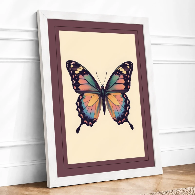 Natural History Butterfly Botanical Framed Wall Art Print A1 White