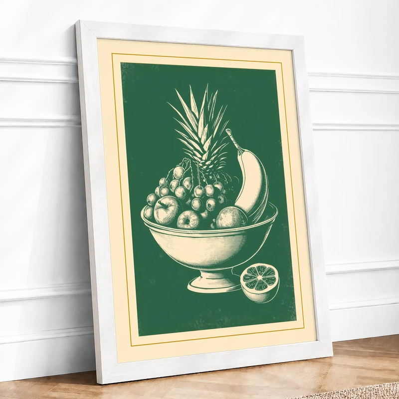 Fruit Bowl Study Botanical Framed Wall Art Print A1 (84.1×59.4cm) White, Wall Decor for Living Room, Bedroom, Office & Home, Ready to Hang, Art Gift