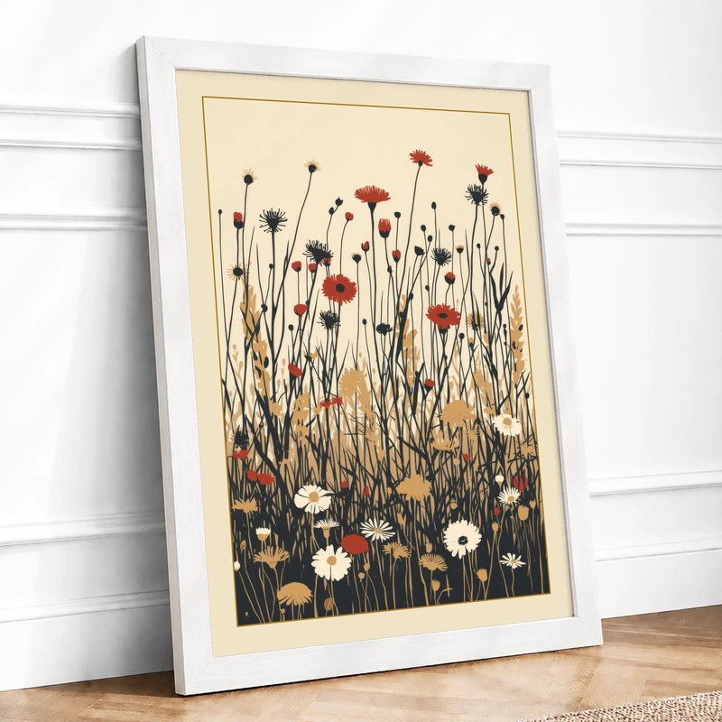 Wildflower Meadow Botanical Framed Wall Art Print A1 (84.1×59.4cm) White, Wall Decor for Living Room, Bedroom, Office & Home, Ready to Hang, Art Gift