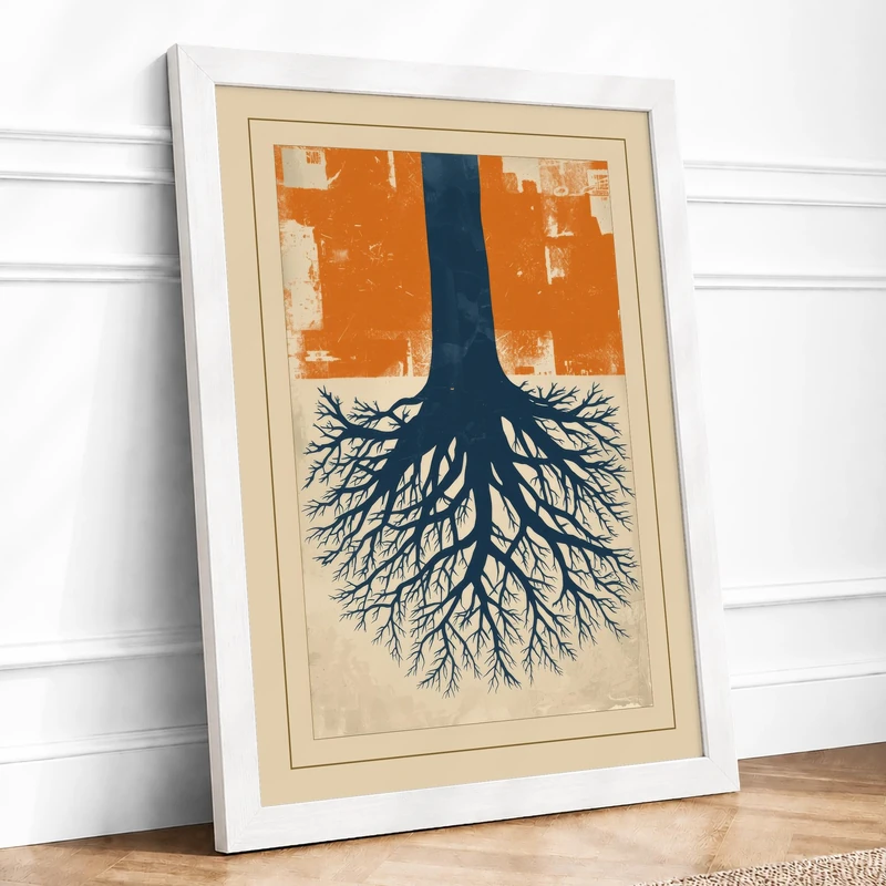 Tree Roots and Canopy Botanical Framed Wall Art Print A1 (84.1×59.4cm) White, Wall Decor for Living Room, Bedroom, Office & Home, Ready to Hang, Art Gift - Image 1