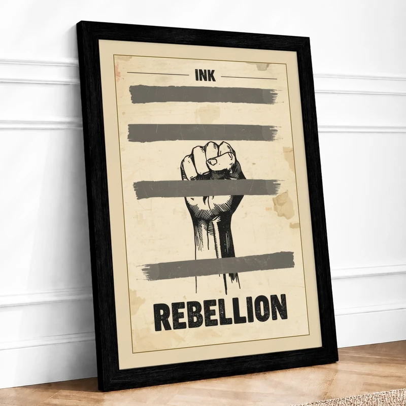 Ink Rebellion Industrial Framed Wall Art Print A1 (84.1×59.4cm) Black, Wall Decor for Living Room, Bedroom, Office & Home, Ready to Hang, Art Gift - Image 1
