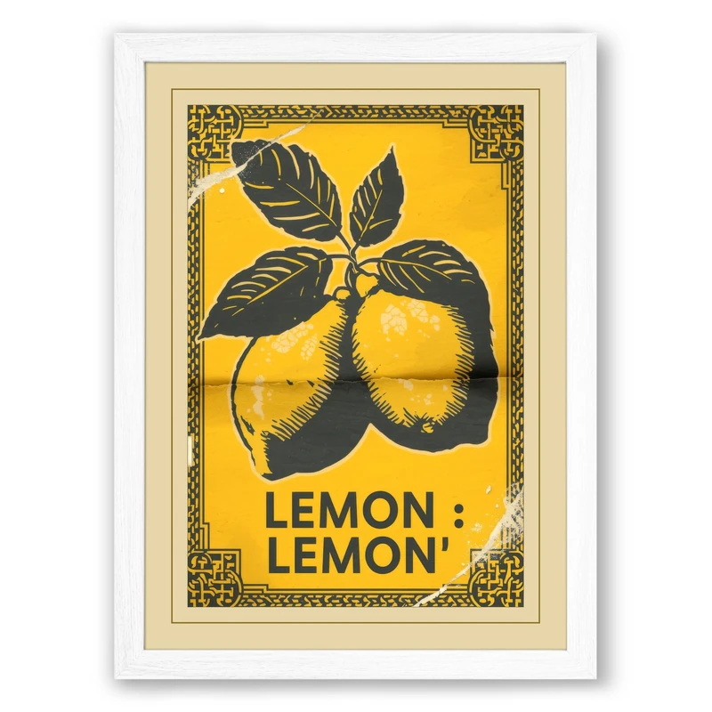 Lemon Study Vintage Framed Wall Art Print A1 (84.1×59.4cm) White, Wall Decor for Living Room, Bedroom, Office & Home, Ready to Hang, Art Gift