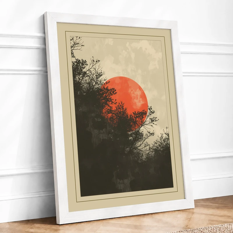 Rising Sun Japandi Framed Wall Art Print A1 (84.1×59.4cm) White, Wall Decor for Living Room, Bedroom, Office & Home, Ready to Hang, Art Gift