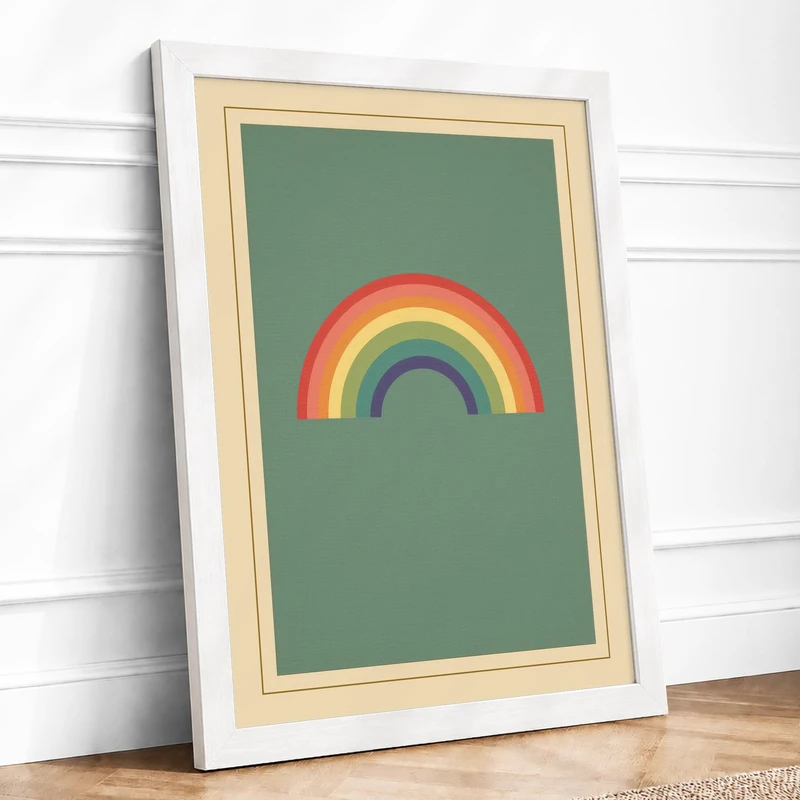 Simple Rainbow Arc Minimalist Framed Wall Art Print A1 (84.1×59.4cm) White, Wall Decor for Living Room, Bedroom, Office & Home, Ready to Hang, Art Gift