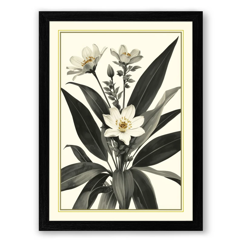 Flowering Plant Study Botanical Framed Wall Art Print A1 (84.1×59.4cm) Black, Wall Decor for Living Room, Bedroom, Office & Home, Ready to Hang, Art Gift