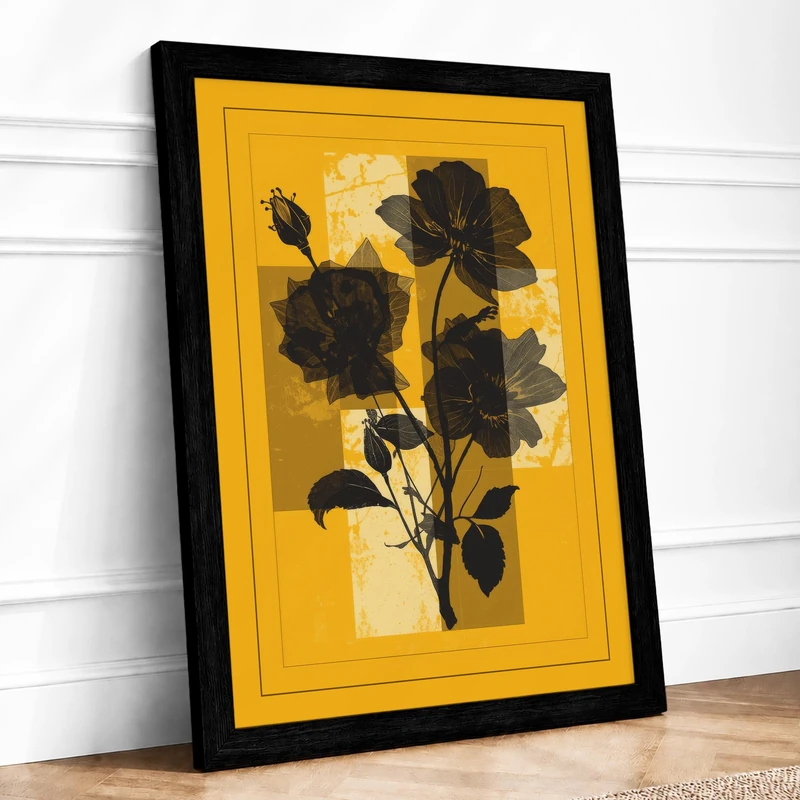 Silhouette Geraniums Botanical Framed Wall Art Print A1 (84.1×59.4cm) Black, Wall Decor for Living Room, Bedroom, Office & Home, Ready to Hang, Art Gift - Image 1