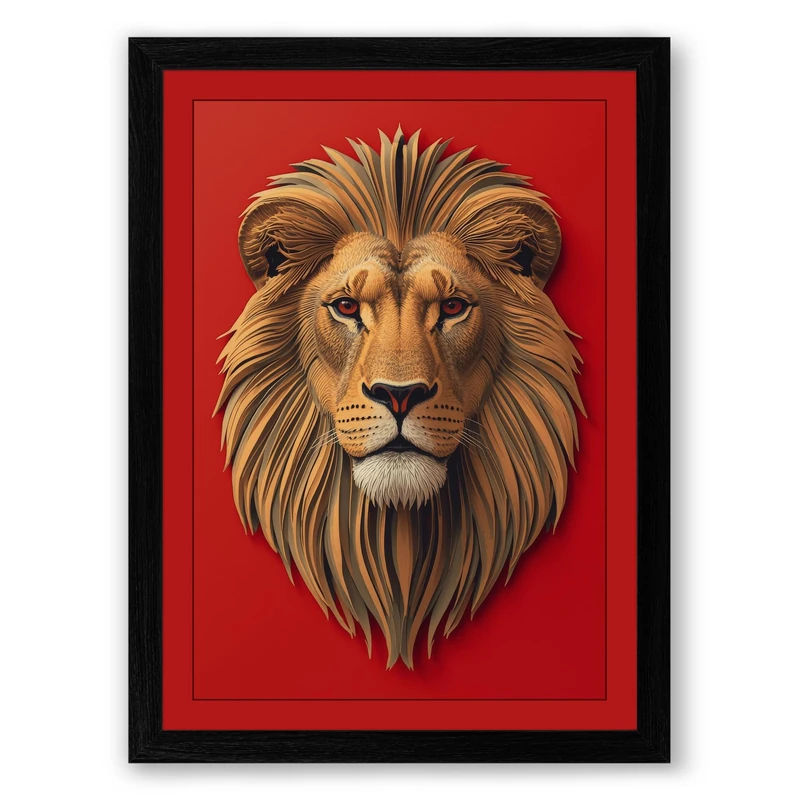 Noble Lion Boho Framed Wall Art Print A1 (84.1×59.4cm) Black, Wall Decor for Living Room, Bedroom, Office & Home, Ready to Hang, Art Gift