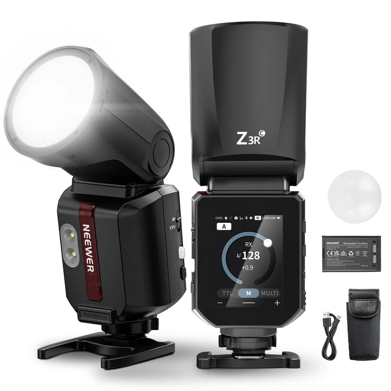 NEEWER Z3R-C Round Flash Light, 100Ws TTL 1/8000s HSS Camera Photography Speedlite with 3000mAh USB C Battery, Touchscreen, Modeling Lamps, Compatible with Canon and Godox Wireless 2.4G X System