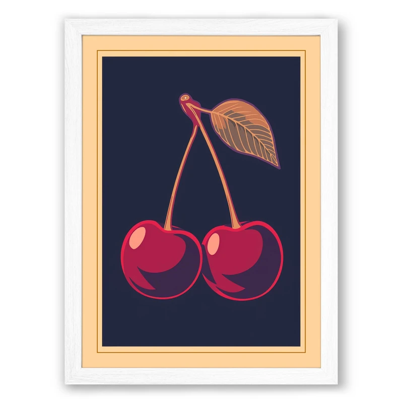 Twin Cherries Botanical Framed Wall Art Print A1 (84.1×59.4cm) White, Wall Decor for Living Room, Bedroom, Office & Home, Ready to Hang, Art Gift