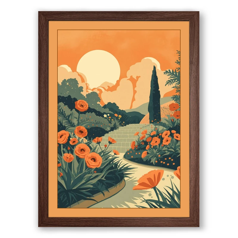Tuscan Afternoon Botanical Framed Wall Art Print A1 (84.1×59.4cm) Walnut, Wall Decor for Living Room, Bedroom, Office & Home, Ready to Hang, Art Gift