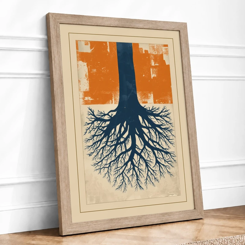 Tree Roots and Canopy Botanical Framed Wall Art Print A1 (84.1×59.4cm) Oak, Wall Decor for Living Room, Bedroom, Office & Home, Ready to Hang, Art Gift - Image 1
