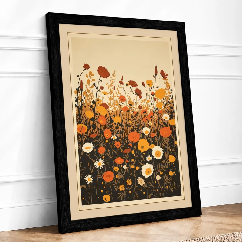 Wildflower Garden Botanical Framed Wall Art Print A1 (84.1×59.4cm) Black, Wall Decor for Living Room, Bedroom, Office & Home, Ready to Hang, Art Gift - Image 1