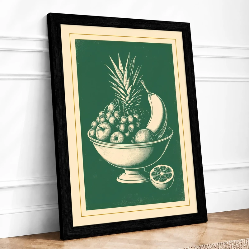 Fruit Bowl Study Botanical Framed Wall Art Print A1 (84.1×59.4cm) Black, Wall Decor for Living Room, Bedroom, Office & Home, Ready to Hang, Art Gift