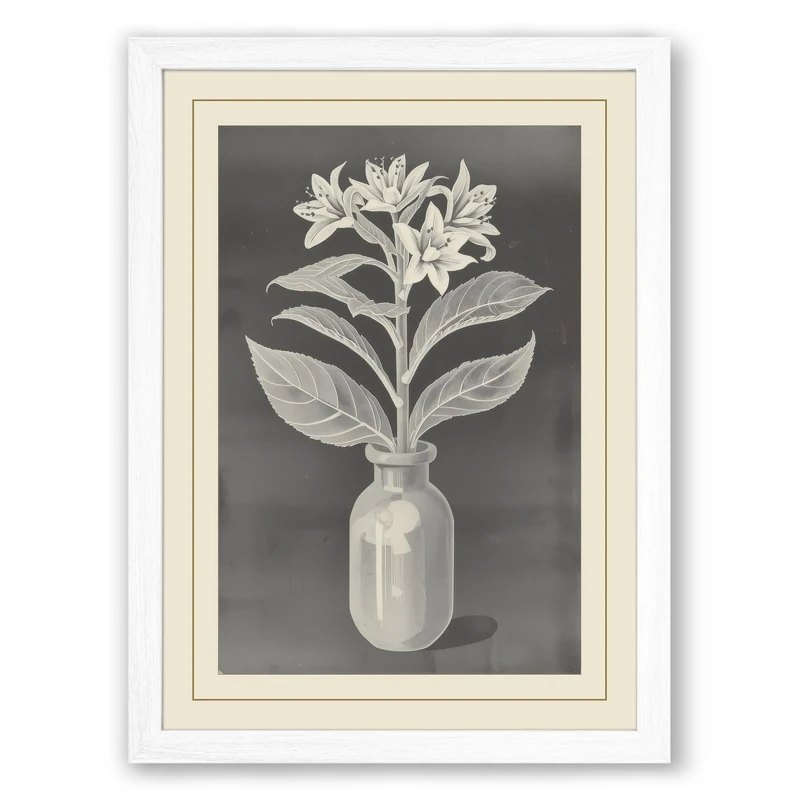 White Blossoms in Glass Botanical Framed Wall Art Print A1 (84.1×59.4cm) White, Wall Decor for Living Room, Bedroom, Office & Home, Ready to Hang, Art Gift