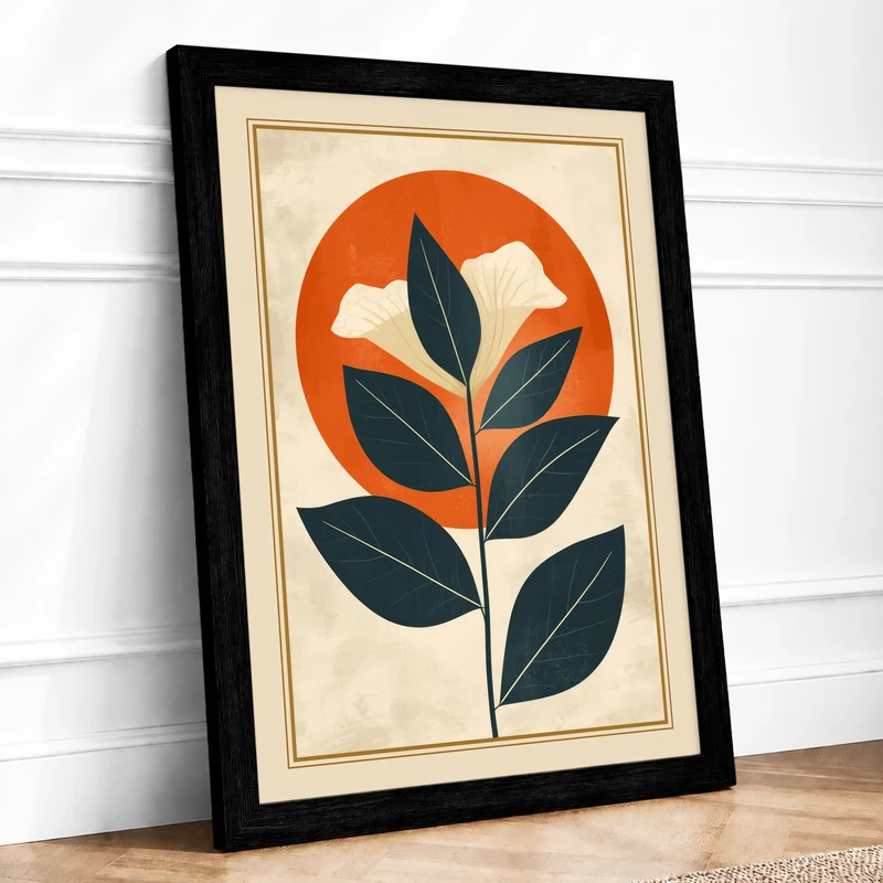 Plant and Circle Botanical Framed Wall Art Print A1 (84.1×59.4cm) Black, Wall Decor for Living Room, Bedroom, Office & Home, Ready to Hang, Art Gift
