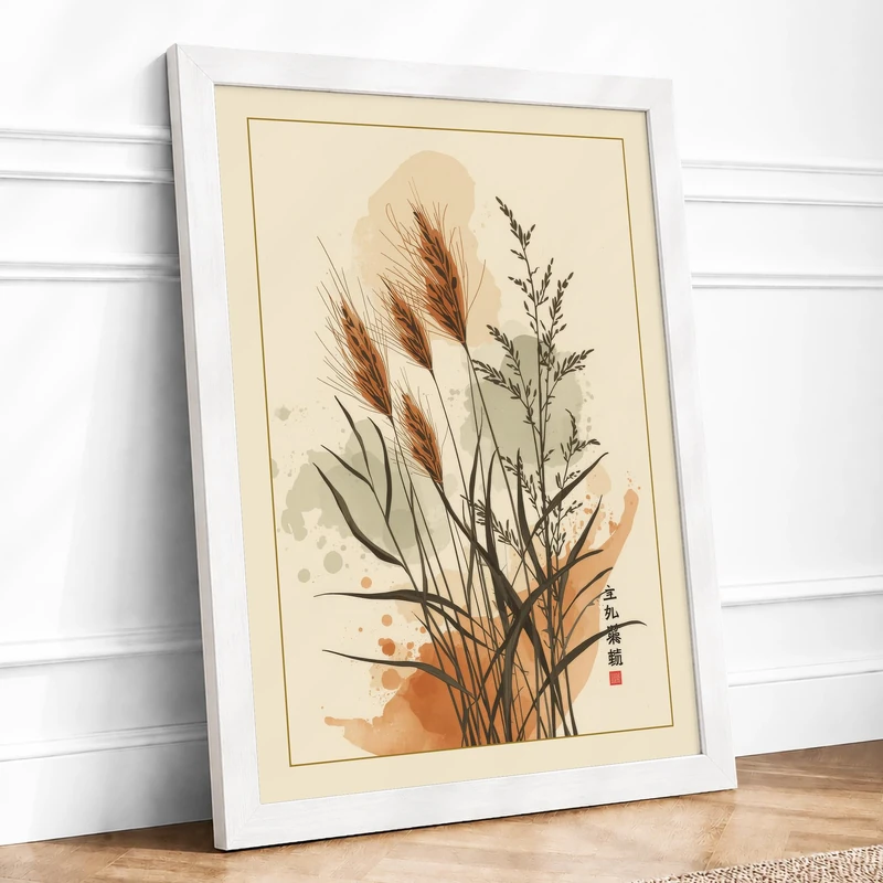 Study in Ink Botanical Framed Wall Art Print A1 (84.1×59.4cm) White, Wall Decor for Living Room, Bedroom, Office & Home, Ready to Hang, Art Gift