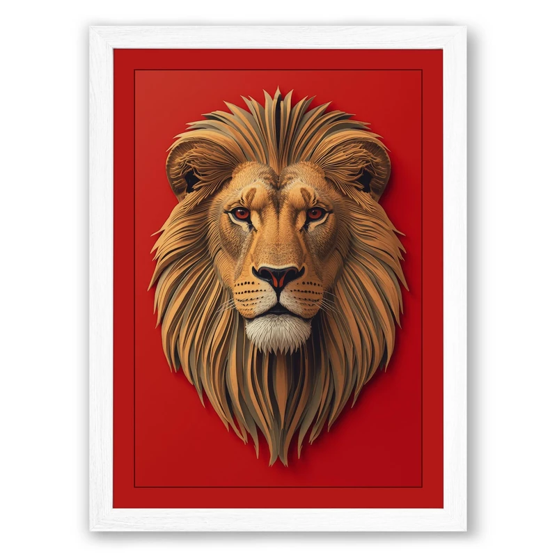 Noble Lion Boho Framed Wall Art Print A1 (84.1×59.4cm) White, Wall Decor for Living Room, Bedroom, Office & Home, Ready to Hang, Art Gift - Image 1