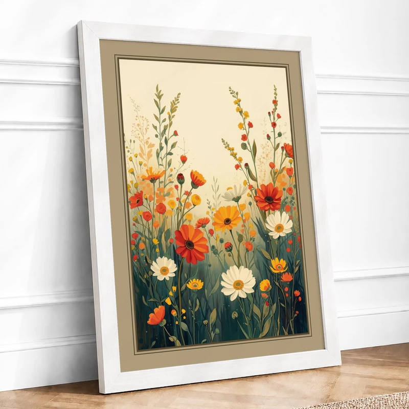 Wildflower Meadow Botanical Framed Wall Art Print A1 (84.1×59.4cm) White, Wall Decor for Living Room, Bedroom, Office & Home, Ready to Hang, Art Gift - Image 1