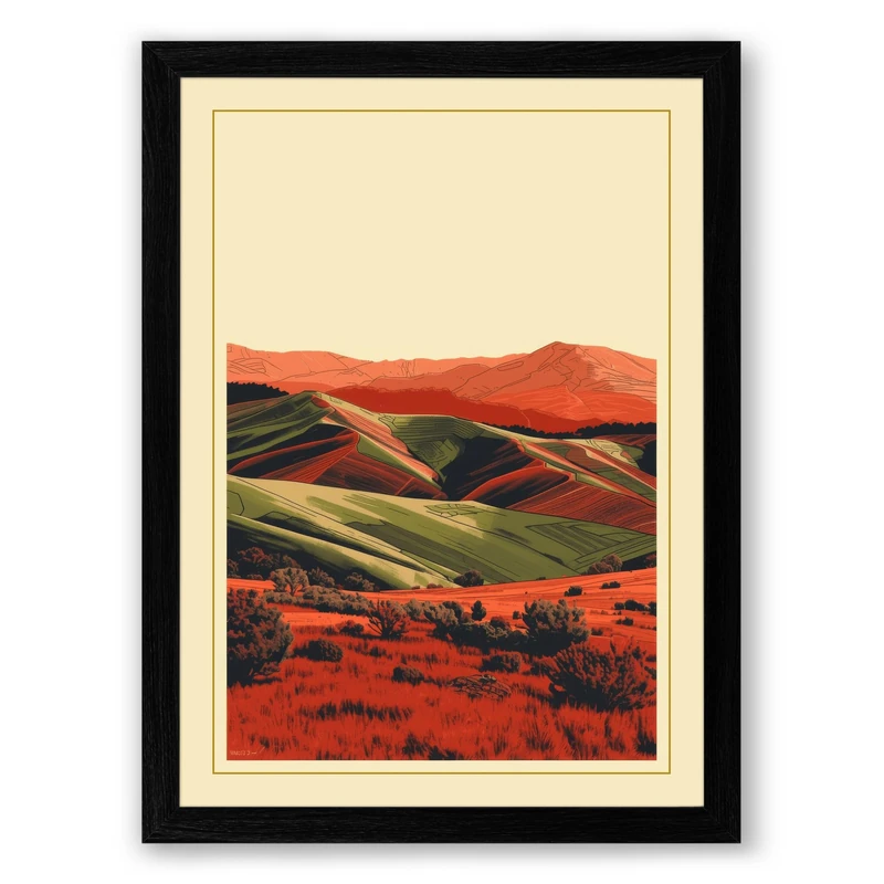 Layered Hills at Dusk Rustic Framed Wall Art Print A1 (84.1×59.4cm) Black, Wall Decor for Living Room, Bedroom, Office & Home, Ready to Hang, Art Gift