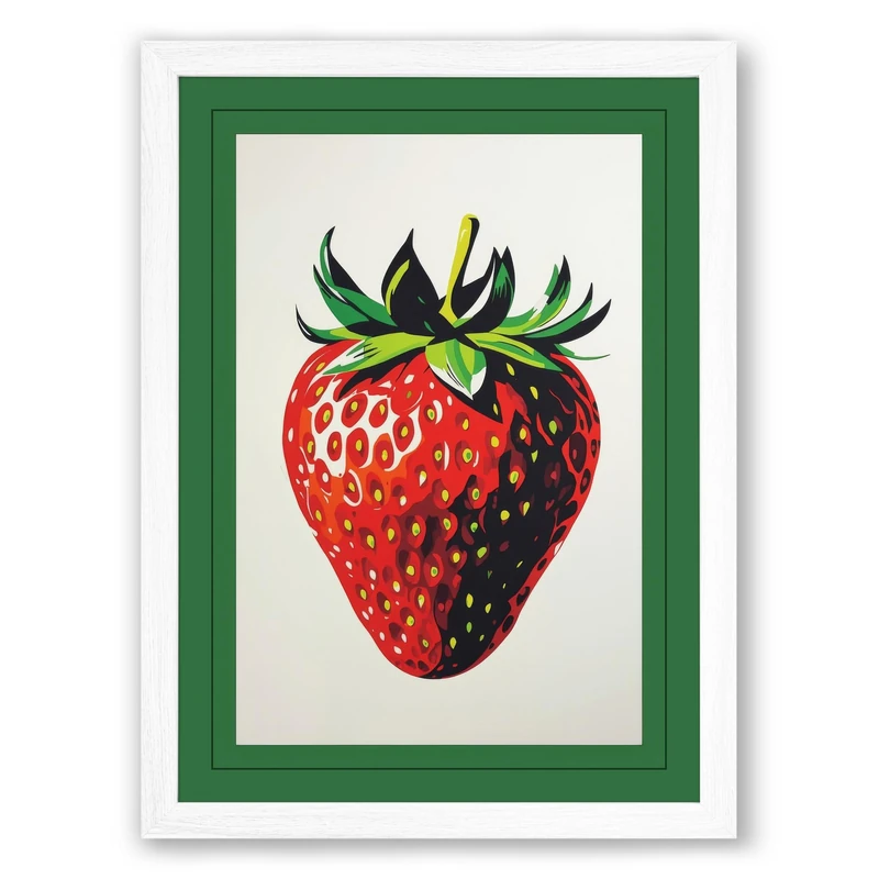 Single Strawberry Botanical Framed Wall Art Print A1 (84.1×59.4cm) White, Wall Decor for Living Room, Bedroom, Office & Home, Ready to Hang, Art Gift