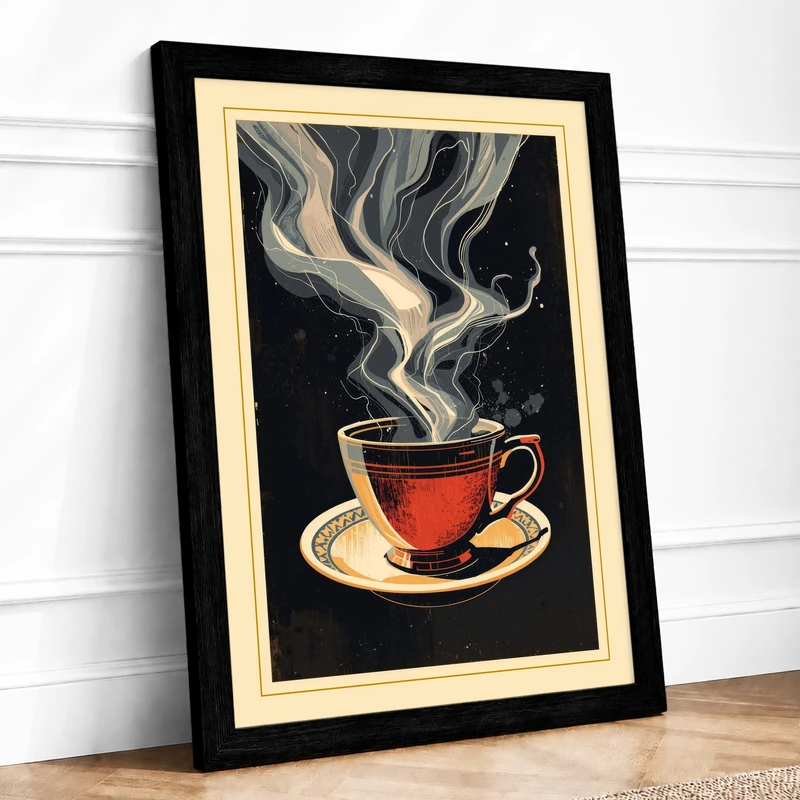Steaming Moment Vintage Framed Wall Art Print A1 (84.1×59.4cm) Black, Wall Decor for Living Room, Bedroom, Office & Home, Ready to Hang, Art Gift