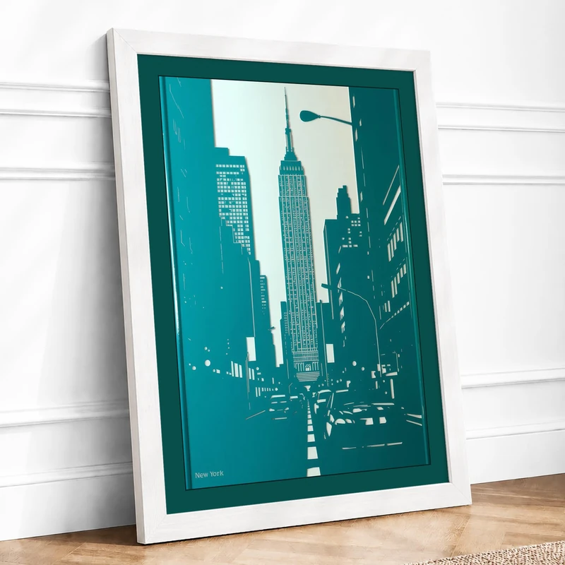 Chrysler Building Rising Retro Framed Wall Art Print A1 (84.1×59.4cm) White, Wall Decor for Living Room, Bedroom, Office & Home, Ready to Hang, Art Gift
