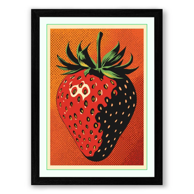 Strawberry Bold Geometric Framed Wall Art Print A1 (84.1×59.4cm) Black, Wall Decor for Living Room, Bedroom, Office & Home, Ready to Hang, Art Gift