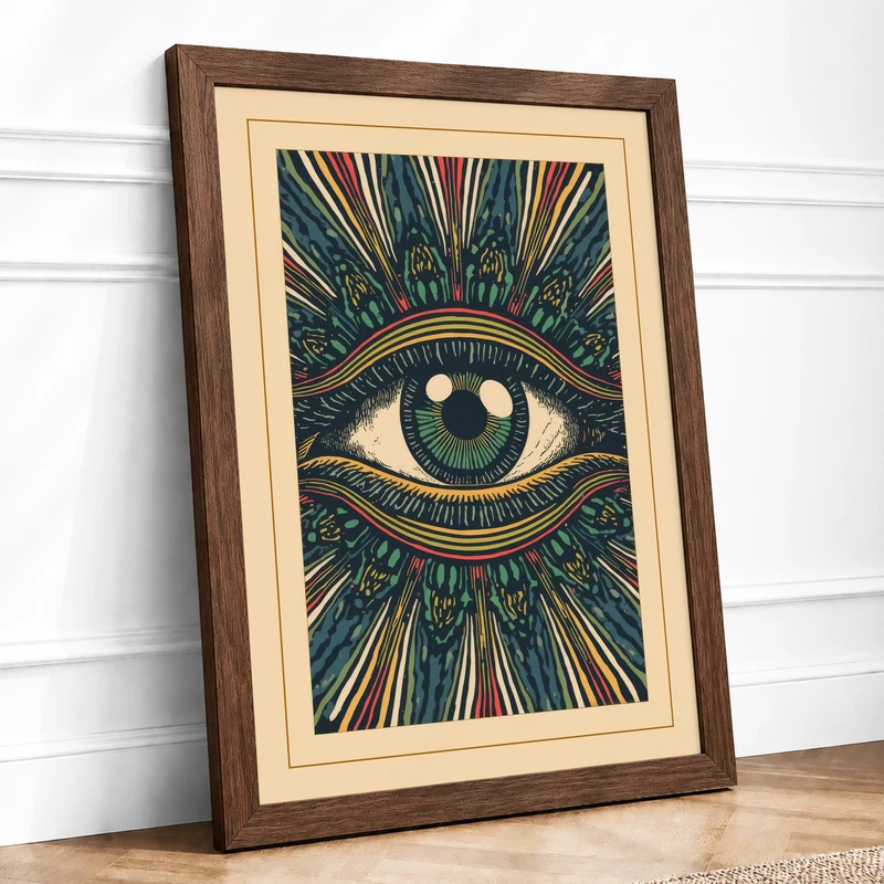The Watchful Eye Eclectic Framed Wall Art Print A1 (84.1×59.4cm) Walnut, Wall Decor for Living Room, Bedroom, Office & Home, Ready to Hang, Art Gift - Image 1