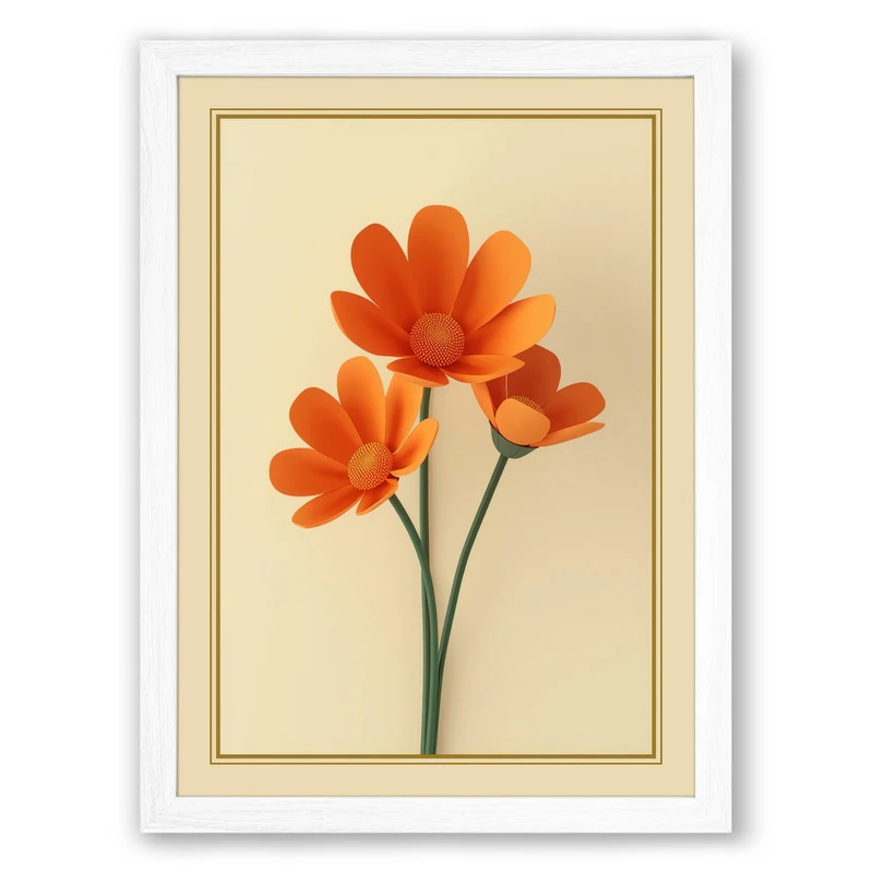 Orange Study Botanical Framed Wall Art Print A1 (84.1×59.4cm) White, Wall Decor for Living Room, Bedroom, Office & Home, Ready to Hang, Art Gift