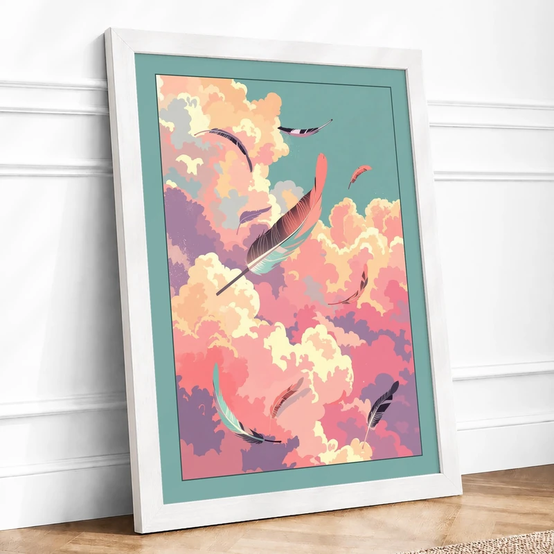 Birds Through Clouds Modern Framed Wall Art Print A1 (84.1×59.4cm) White, Wall Decor for Living Room, Bedroom, Office & Home, Ready to Hang, Art Gift - Image 1