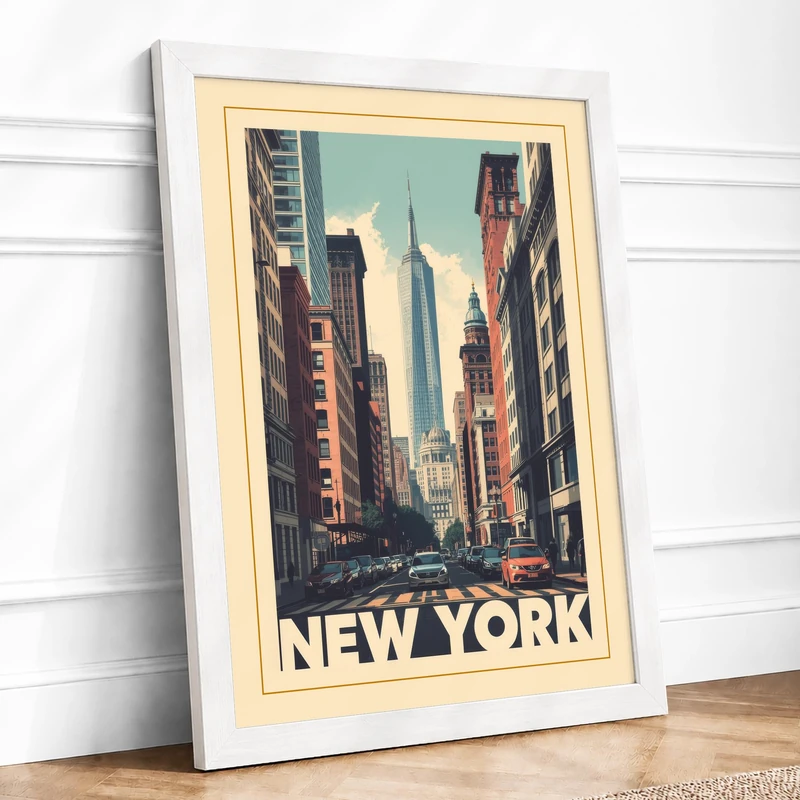 Postcard from New York Vintage Framed Wall Art Print A1 (84.1×59.4cm) White, Wall Decor for Living Room, Bedroom, Office & Home, Ready to Hang, Art Gift - Image 1