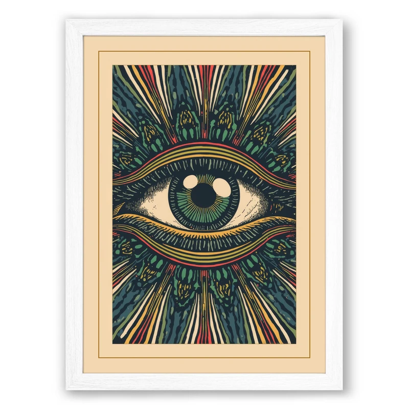 The Watchful Eye Eclectic Framed Wall Art Print A1 (84.1×59.4cm) White, Wall Decor for Living Room, Bedroom, Office & Home, Ready to Hang, Art Gift
